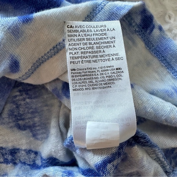 Chico's Women's Size 1 Linen Tie-Dye Relaxed  Tee Short Sleeve Lightweight Blue - Picture 6 of 9